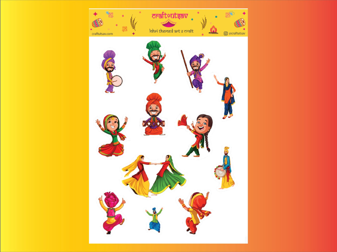 Lohri Dance Stickers - 12 stickers on 1 sticker sheet - Bhangra/Giddha/Punjabi Dance
