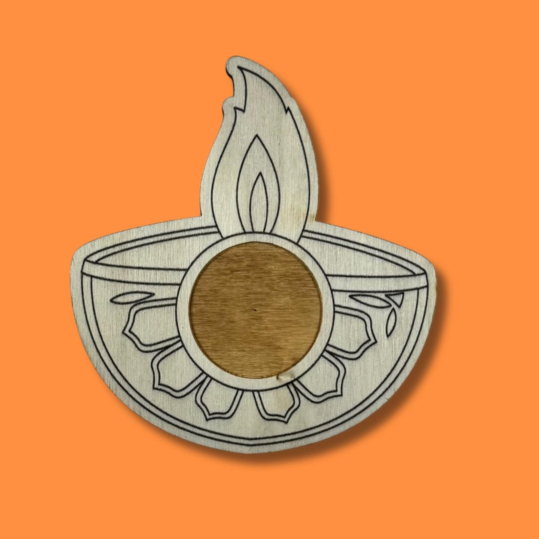 Diwali Diya Wood Coloring Kit with Tea Light Holder