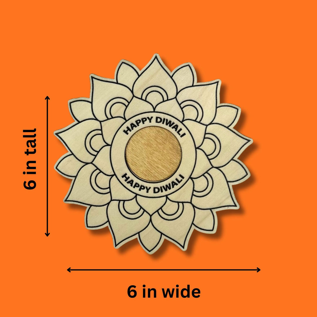 Happy Diwali Rangoli Wood Coloring Kit with Tea Light Holder