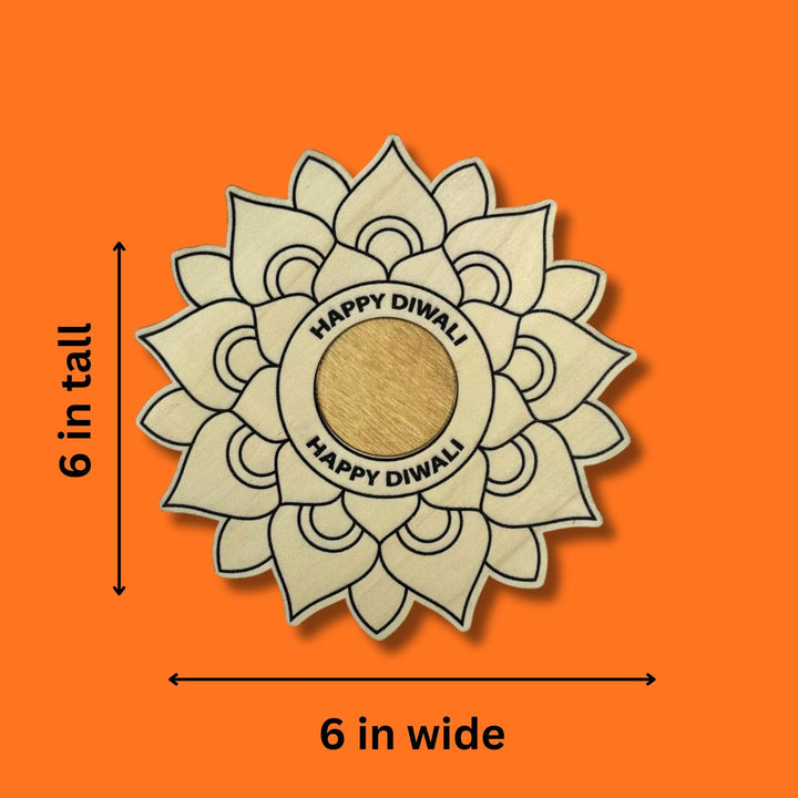 Happy Diwali Rangoli Wood Coloring Kit with Tea Light Holder