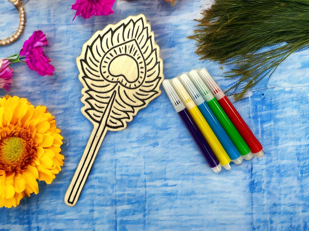 Krishna Peacock Feather Wood Coloring Kit