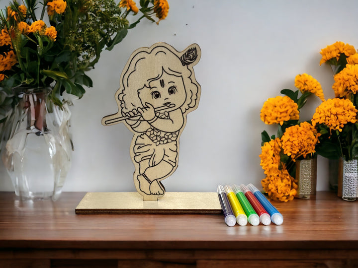 Lord Bal Krishna Statue Wood Coloring Kit