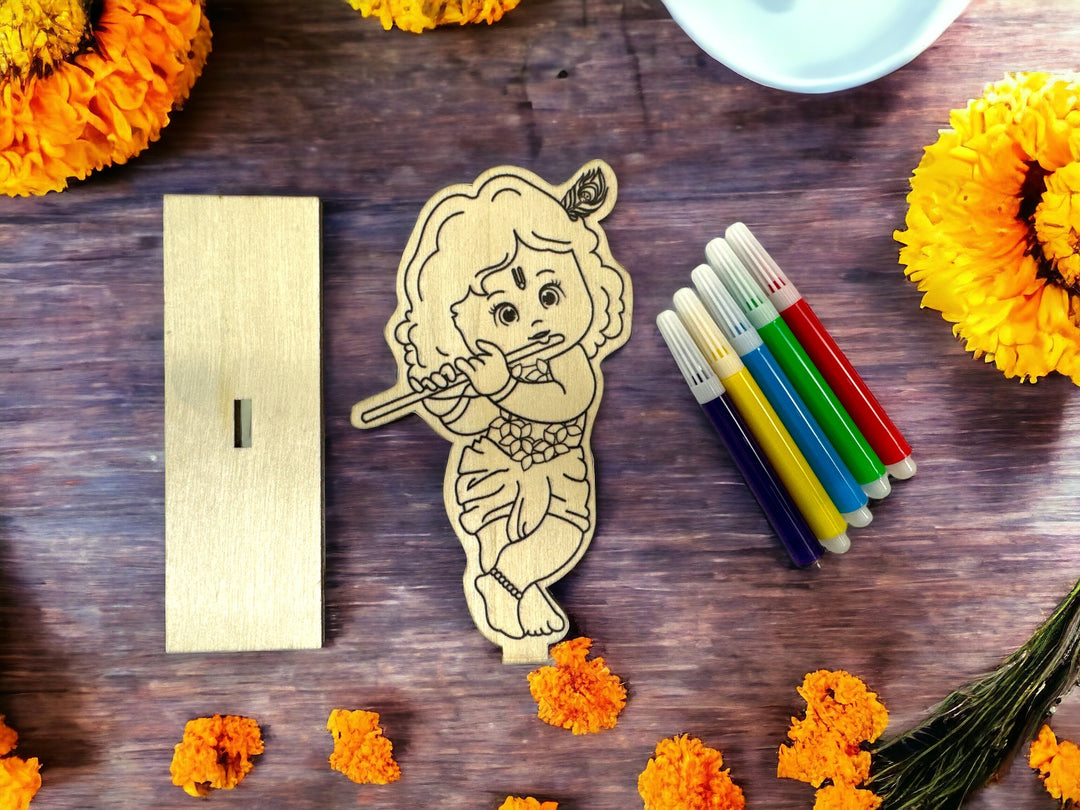 Lord Bal Krishna Statue Wood Coloring Kit