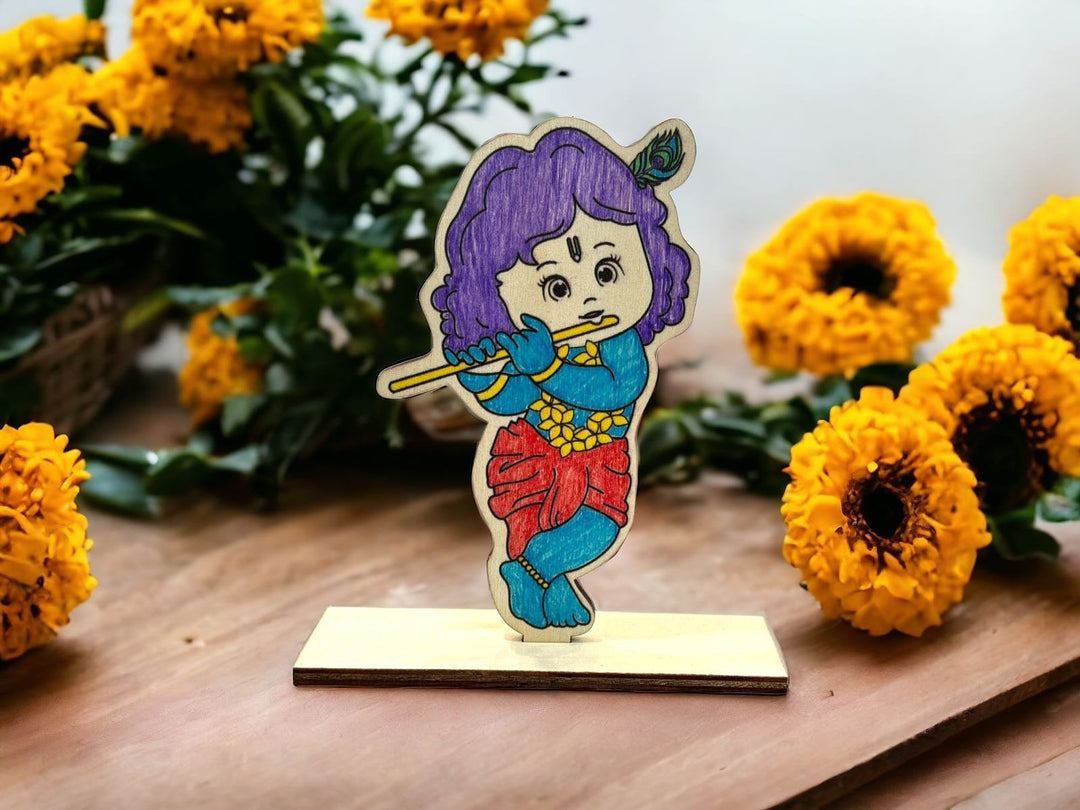 Lord Bal Krishna Statue Wood Coloring Kit