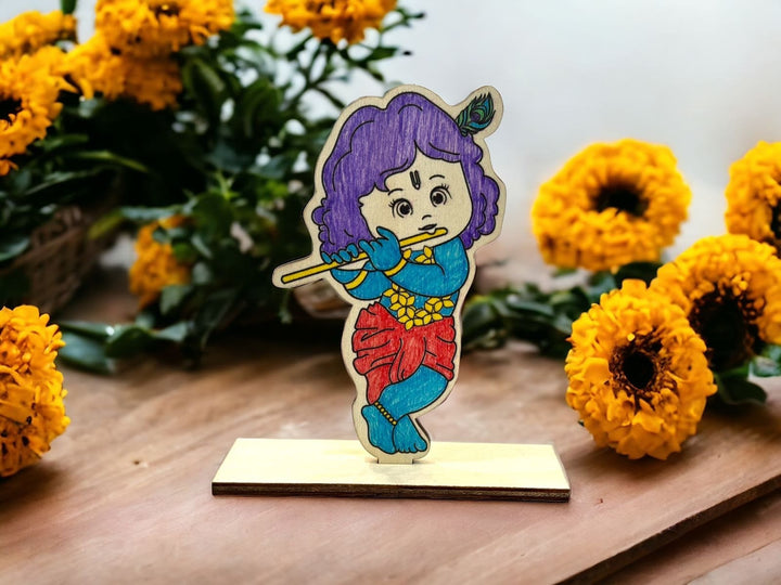 Lord Bal Krishna Statue Wood Coloring Kit