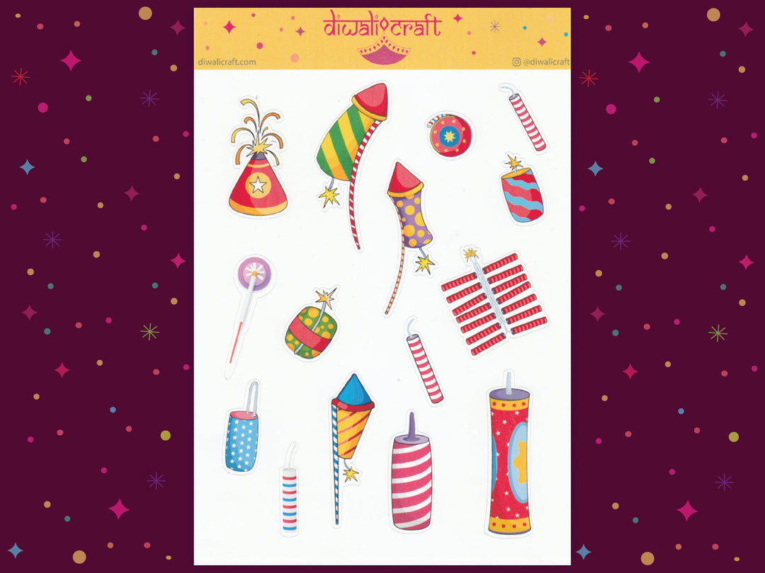 Diwali Stickers -  Fireworks - 15 stickers on 1 sticker sheet