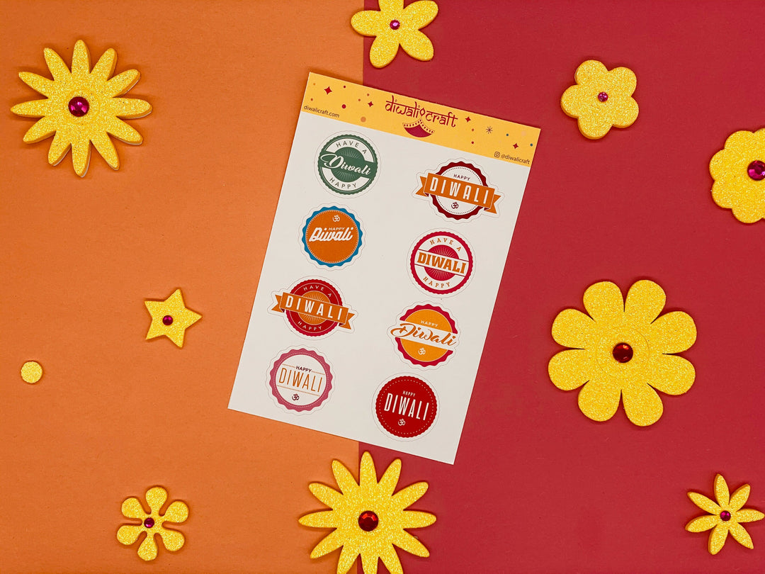 Diwali Stickers - Happy Diwali - 8 stickers on 1 sticker sheet