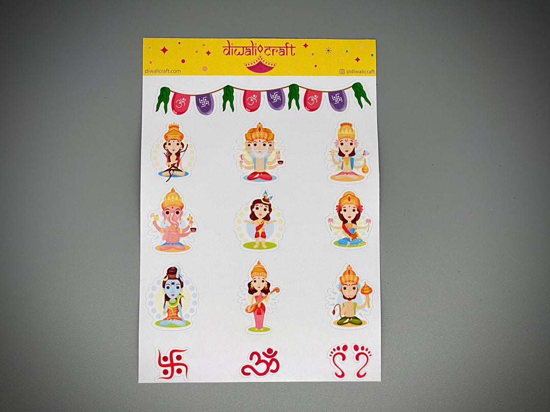 Hindu Gods, Goddesses and Symbols - 13 stickers on 1 sticker sheet