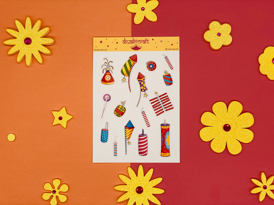 Diwali Stickers -  Fireworks - 15 stickers on 1 sticker sheet