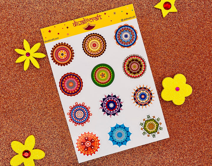 Rangoli Stickers for Diwali - 12 stickers on 1 sticker sheet