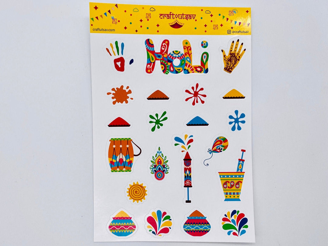 Happy Holi Sticker Sheet - Festival of Colors/Holi Hai - 20 stickers on 1 sheet