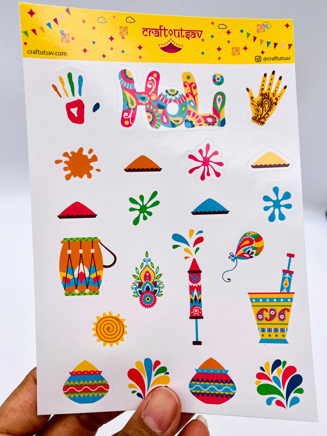 Happy Holi Sticker Sheet - Festival of Colors/Holi Hai - 20 stickers on 1 sheet