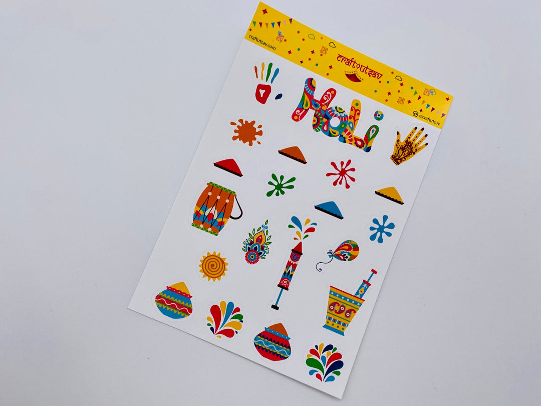 Happy Holi Sticker Sheet - Festival of Colors/Holi Hai - 20 stickers on 1 sheet