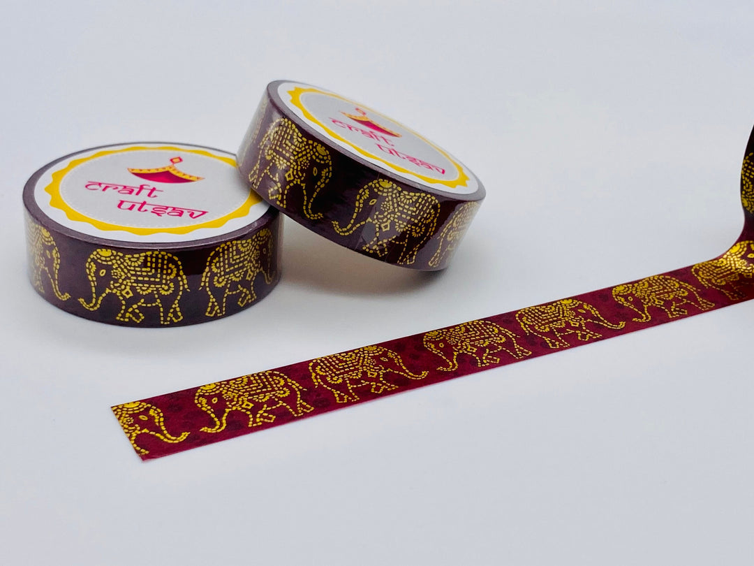 Elephant themed Washi Tape - Indian/Decorative/Gold