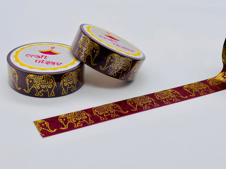 Elephant themed Washi Tape - Indian/Decorative/Gold