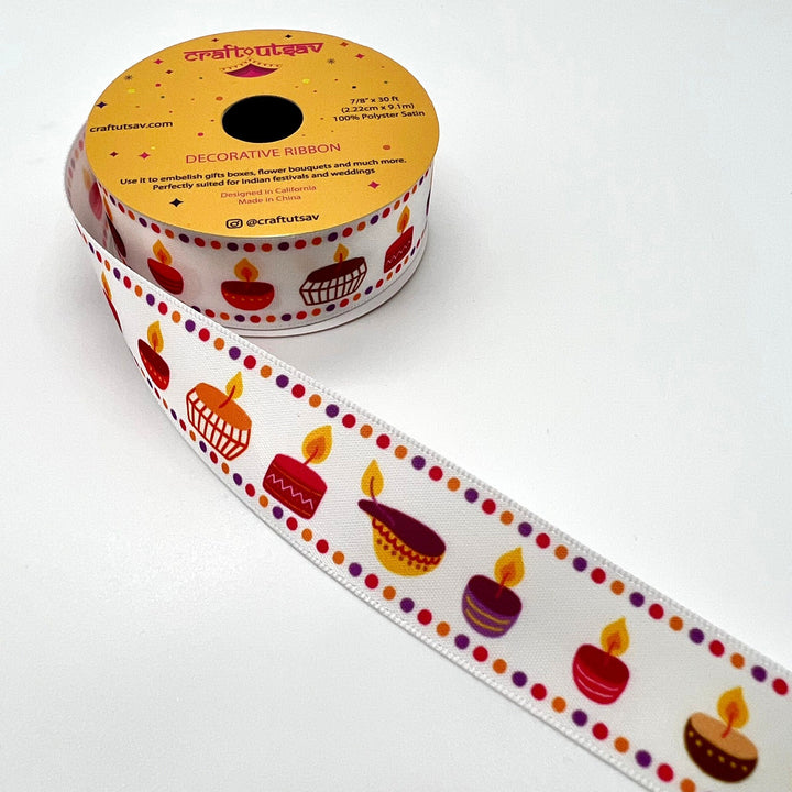 Diwali Diya Decoration Ribbon perfect for embellishing gifts, bouquets at Indian festivals or wedding, sangeet, haldi, mehendi ceremonies