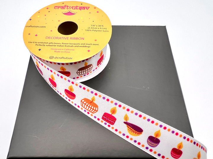 Diwali Diya Decoration Ribbon perfect for embellishing gifts, bouquets at Indian festivals or wedding, sangeet, haldi, mehendi ceremonies