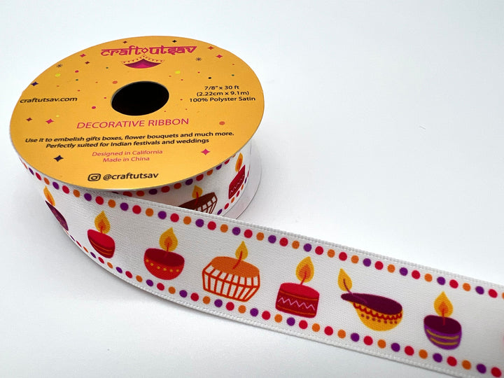 Diwali Diya Decoration Ribbon perfect for embellishing gifts, bouquets at Indian festivals or wedding, sangeet, haldi, mehendi ceremonies