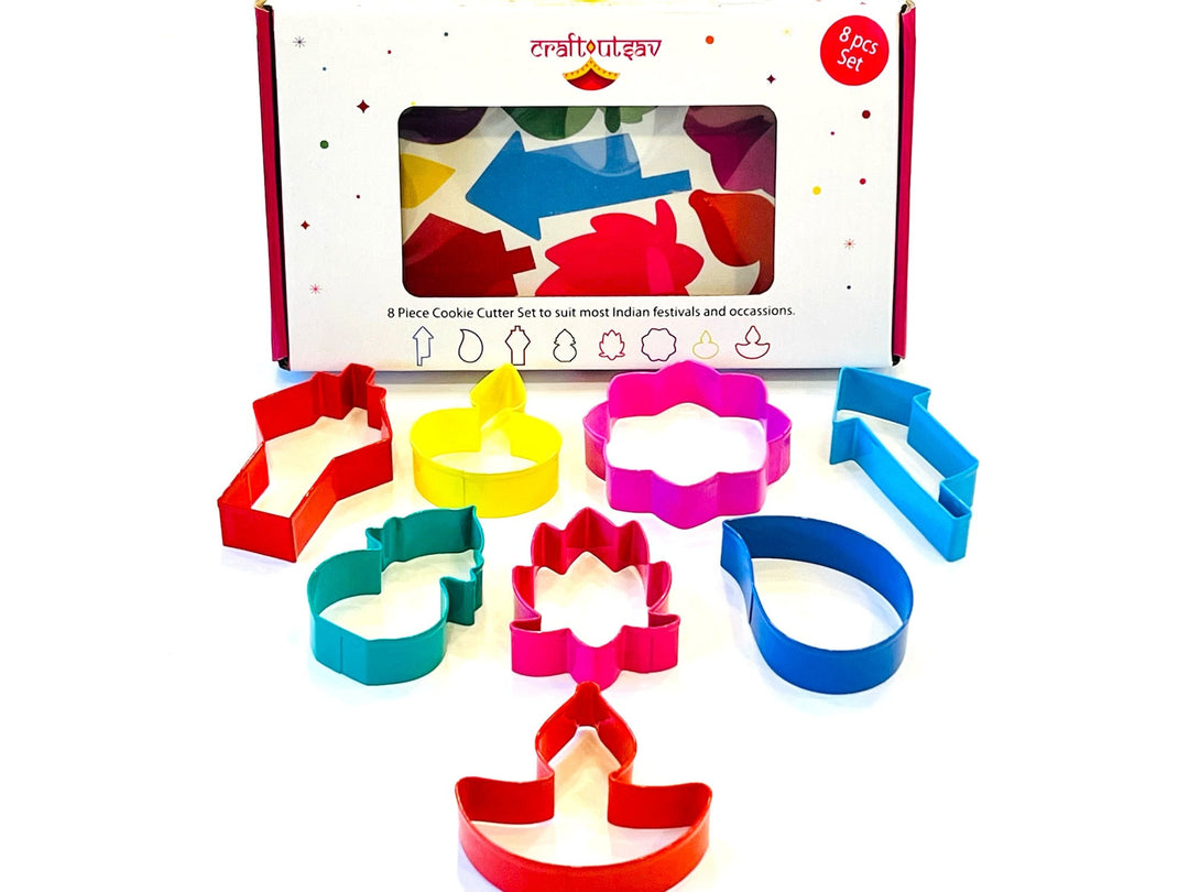 Diwali Cookie Cutter Set, 8 PCS Stainless steel Diya, Lantern, Fireworks, Mandala, Paisley, Lotus, Kalash. Biscuit Pastry Fondant Stencil