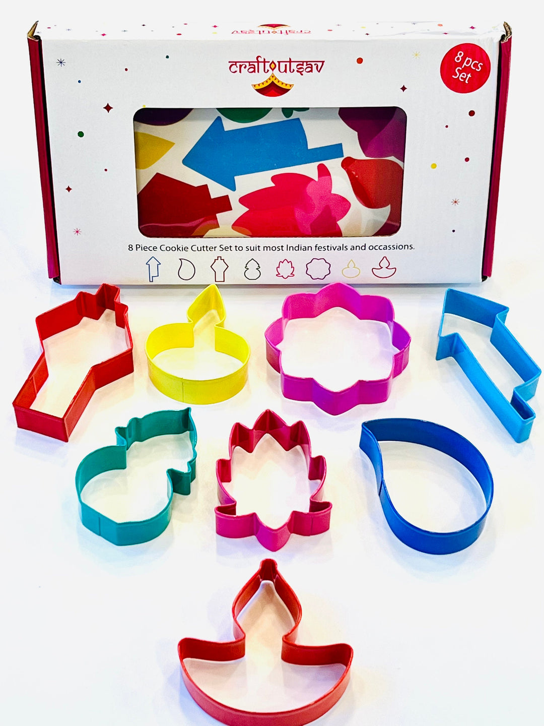 Diwali Cookie Cutter Set, 8 PCS Stainless steel Diya, Lantern, Fireworks, Mandala, Paisley, Lotus, Kalash. Biscuit Pastry Fondant Stencil