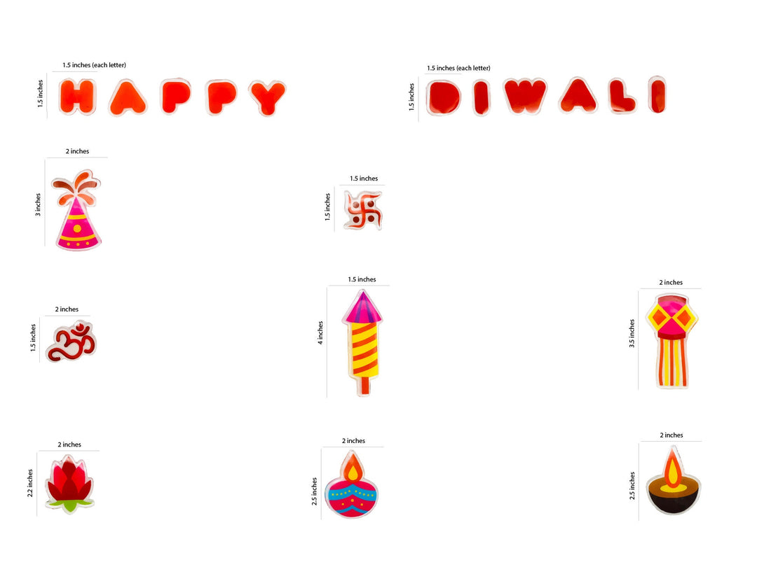 Diwali Gel Clings - 19 PCS Removable, Reusable (single side only), Decorate Puja Mandir, Window, Door, Refrigerator, Fireplace and much more