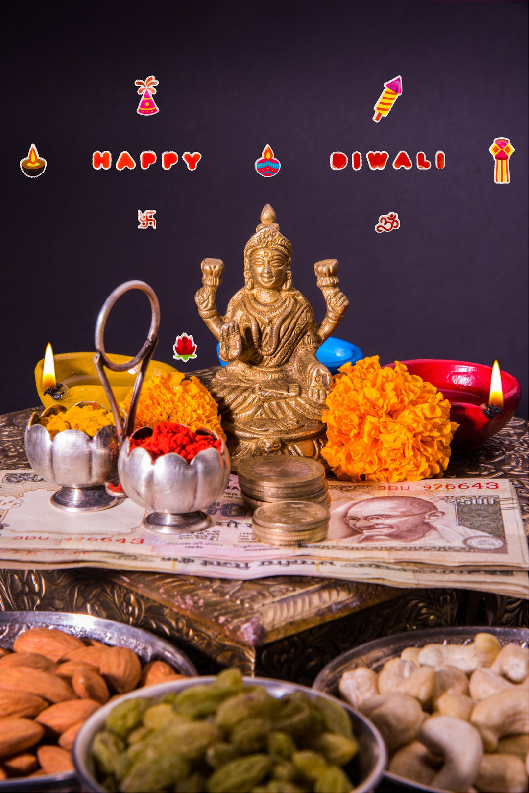 Diwali Gel Clings - 19 PCS Removable, Reusable (single side only), Decorate Puja Mandir, Window, Door, Refrigerator, Fireplace and much more