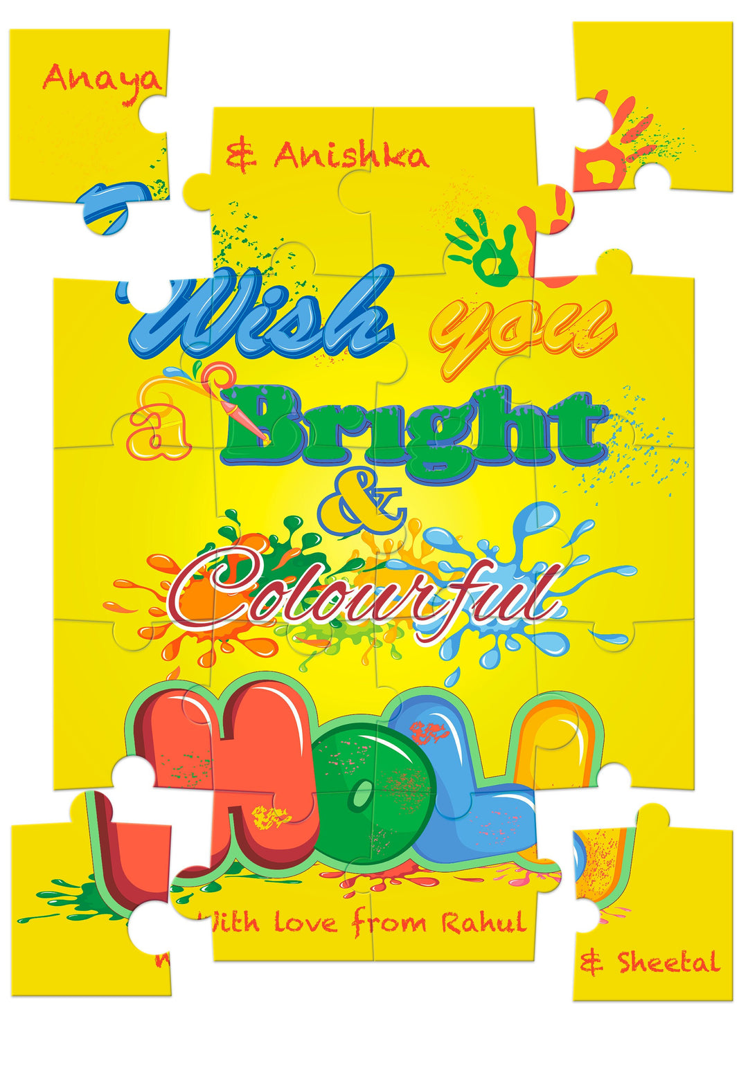 Happy Holi Jigsaw Puzzle Game with Personalized Message -  8 x 6 inches - Made in USA